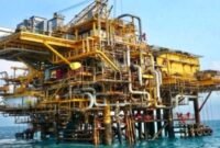 Fasilitas anjungan lepas pantai Intan B di area North Business Unit yang dikelola oleh PHE OSES. Platform Intan ini merupakan lokasi sumur yang berada di area paling utara dan dkembangkan sejak tahun 1990-an. Sumber: Ist