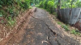 Penampakan jalan retak akibat hujan Intensitas tinggi di Kampung Cihonje, Desa Sukamaju, Kecamatan Cikembar, Kabupaten Sukabumi, Jawa Barat. Sumber: ANTARA