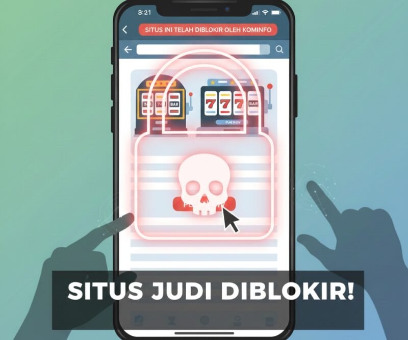 Ilustrasi pemblokiran situs judi online (judol)./Kreasi AI