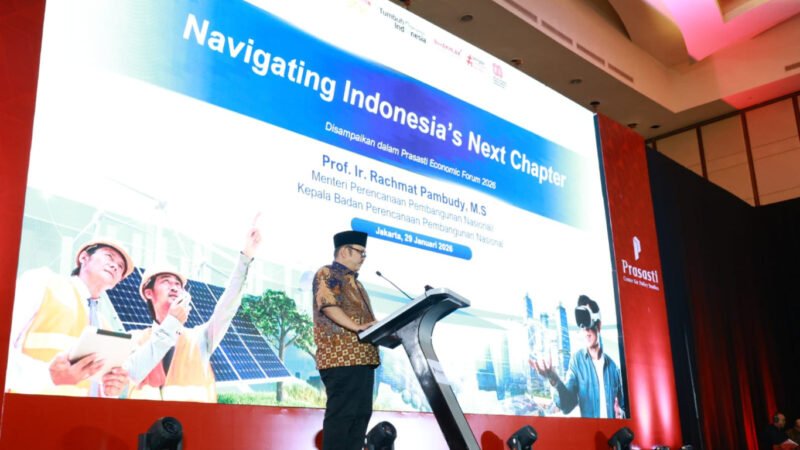 Rachmat Pambudy saat memberikan sambutan dalam kegiatan Prasasti Center for Policy Studies – Prasasti Economic Forum 2026 bertema Navigating Indonesia’s Next Chapter, Kamis (29/1/2026). BAPPENAS
