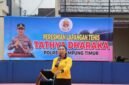 Kapolres Lampung Timur AKBP Heti Patmawati, saat  memberi sambutan dalam peresmian lapangan tenis di lingkungan Mapolres, Sabtu (14/2/2026)./Ist