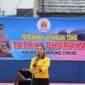 Kapolres Lampung Timur AKBP Heti Patmawati, saat  memberi sambutan dalam peresmian lapangan tenis di lingkungan Mapolres, Sabtu (14/2/2026)./Ist