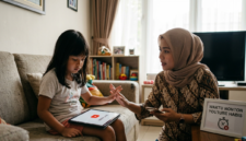 Ilustrasi anak dan YouTube./ Kreasi AI