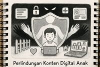 Ilustrasi sketsa perlindungan konten digital anak./Kreasi AI