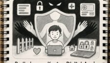 Ilustrasi sketsa perlindungan konten digital anak./Kreasi AI