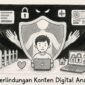 Ilustrasi sketsa perlindungan konten digital anak./Kreasi AI