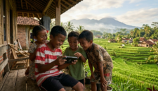 Ilustrasi anak sedang bermain internet./Kreasi AI