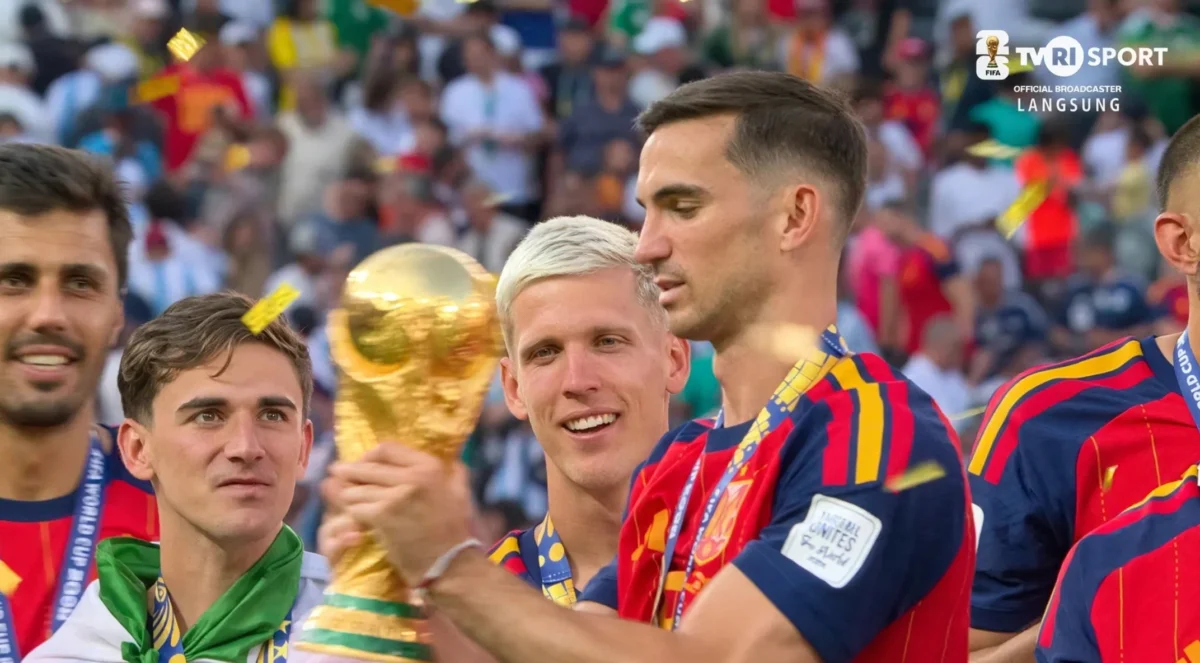Timnas Spanyol merayakan kejuaraan Piala Dunia 2026. (Foto: tangkapan layar kanal YouTube/@TVRINasional)