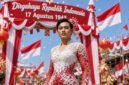 Ilustrasi pria pakai busana wanita saat karnaval perayaan kemerdekaan negara Republik Indonesia. (Foto: kreasi AI)